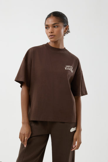 Women's Caffe Boyfriend Tee Dark Brown