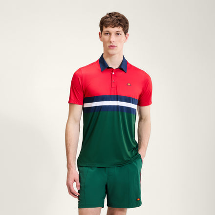 Men's Court Performance Stripe Polo Green/Red