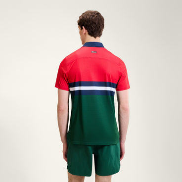 Men's Court Performance Stripe Polo Green/Red