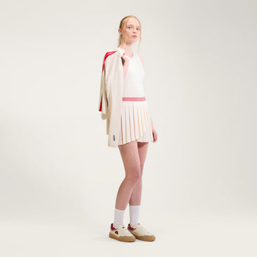 Women's Court Pleat Tennis Skirt Off White/Red