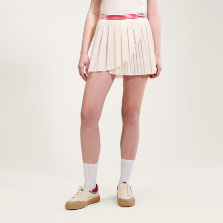 Women's Court Pleat Tennis Skirt Off White/Red