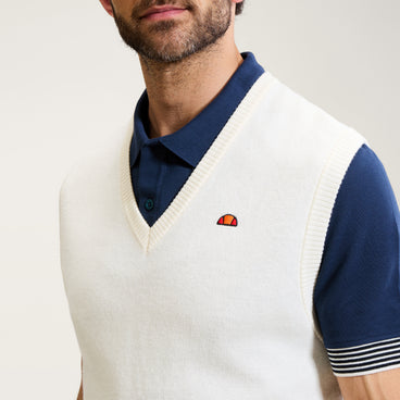 Men's V-Neck Knitted Vest - Crema Off White