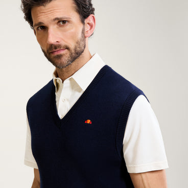 Men's V-Neck Knitted Vest - Marina Navy