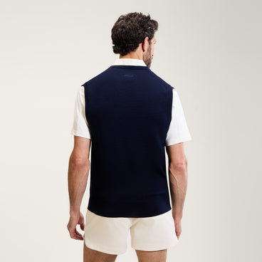 Men's V-Neck Knitted Vest - Marina Navy
